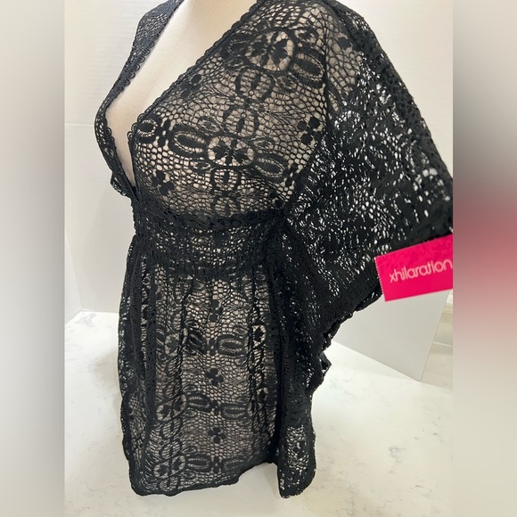 Black Lace Kimono Swim Coverup with V-Neck - Picture 8 of 10